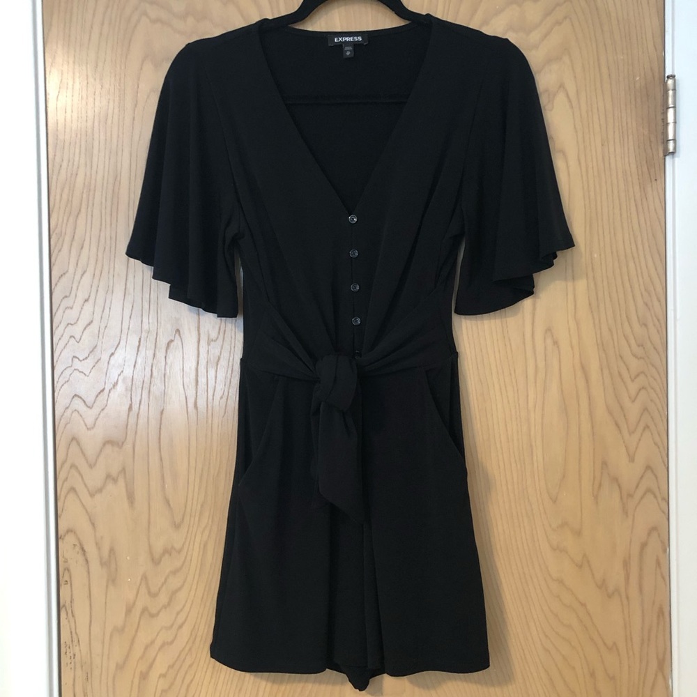 Express | Front Button Romper with Tie Waist Black Size XS